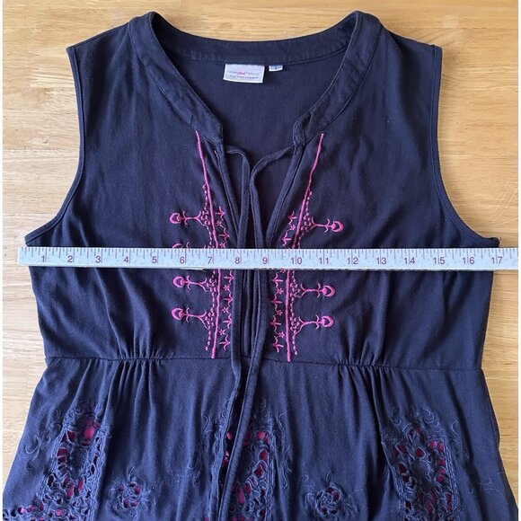 Greater Good Womens Embroidered Cotton Tunic Sleeveless Blue Magenta Medium Fit - Picture 7 of 12